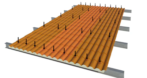 Fijación en estructura del panel teja